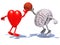 Heart and brain with arms and legs playing to a basket ball