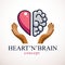 Heart and Brain concept, conflict between emotions and rational thinking, teamwork and balance between soul and intelligence.
