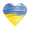 Heart with brush stroke elements, Ukrainian flag colors. Emblem, icon. Glory to Ukraine