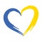 Heart with brush stroke elements, Ukrainian flag colors. Emblem, icon. Glory to Ukraine