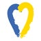 Heart with brush stroke elements, Ukrainian flag colors. Emblem, icon. Glory to Ukraine