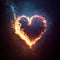 Heart is burning, dark background with heart is on fire