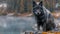 In the heart of the Canadian Rockies at Banff Lake Louise, witness the elusive black wolf, a majestic predator amidst the Rocky