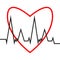 Heart and cardiogram icon in flat outline style