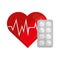 Heart cardiogram and medicine tablets icon