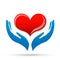 Heart care love protect save compassion hand taking care people love donation heart icon element vector logo on white background