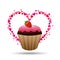 heart cartoon cupcake chocolate pink cream and strawberry sweet icon design