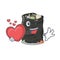 With heart cartoon garbage bag next to table