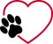 Heart and cats paw, cats and paw logo, cats love logo