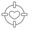 Heart in center of target thin line icon. Love darts, follover and aiming symbol, outline style pictogram on white