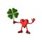 Heart character holding four leaf clover