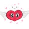 Heart Character Wings Nimbus Postcard Valentines Day Print T-shirts Textile With the ability to edit. Vector