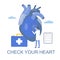 Heart checkup, flat vector illustration. Doctor cardiologist. Medicine and healthcare, cardiology.