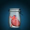 Heart closed in the jar for organ donation