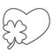 Heart with clover leaf thin line icon. Love symbol and Patrick day shamrock outline style pictogram on white background