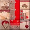 Heart collage Valentines love hearts set fabric old paper