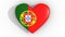 Heart in the colors of Portugal flag, on a white background, 3d rendering top.