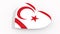 Heart in colors and symbols of Turkish Republic of Northern Cyprus on white background, loop