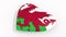 Heart in colors and symbols of Wales on white background, loop