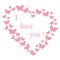 Heart composed of many butterflies and the words: I love you. Design for banner, poster or print. Greeting card Valentine`s Day