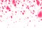 Heart confetti background. Falling from above pink love particles. Blurred petal