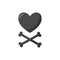 Heart and crossbones flat icon