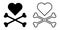 Heart with crossbones icon set. Element for design for holiday Valentine\\\'s Day. Vector illustration isolated