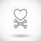 Heart and crossbones thin line web icon