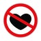 Heart crossed out prohibited warning sign icon