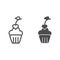 Heart cupcake line and solid icon. Romantic valentine cupcake illustration isolated on white. Cupcake decorated with a