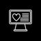 Heart on desktop line icon. Monitor with heart vector illustration isolated on black. Heart on computer outline style