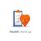 Heart diagnostic, health check up, electrocardiography service, medical checkup clipboard, hypertension risk