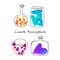 Heart of different colors in glass vessels. Concept love recipe. Valentine`s day