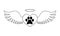 Heart with dogs paw inside with angel wings and halo. Pet death memorial concept. Graphic design for tattoo, tshirt