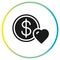 heart with dollar coin icon, love money, charity, donation concept, flat symbol