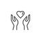 Heart donation hands line icon