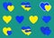 Heart double icon flat yellow blue valentine love card set