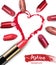 Heart drawn with red lipstick. Broken multicolored lipstick Isolated on white background. valentine day concept Beauty