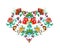 Heart with eastern european decorative ethnic flowers. Watercolor embroidery motif