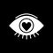 Heart in the eye solid icon. Love in the eye vector illustration isolated on black. Love look glyph style design