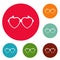 Heart eyeglasses icons circle set vector