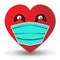 Heart with eyes in a medical face mask. Valentine`s day concept during the pandemic