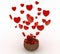 Heart falling into a wicker basket. The concept of a gift with love