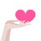 Heart in female hand. Love. Feelings and emotions. Signs and symbols of love. Health, medicine and charity concept. Flat vector