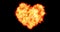 Heart filled made by burning flames on black background with fire particles, holiday festive valentine day and love