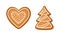 Heart and Fir as Shaped Baked Cookie and Merry Christmas Symbol Vector Set