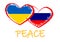heart with the flag of Ukraine russian flag and words peace on white background