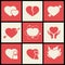 Heart flat icons set for valentines day and wedding