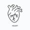 Heart flat line icon. Vector outline illustration of human organ. Cardiovascular, cardiology thin linear medical