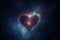 heart, with flickering lights and stars, in the center of nebula galaxy